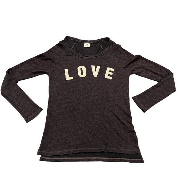 SUNDRY Washed Black Long Sleeve Love Appliqué Top size 1 or Small - Picture 1 of 8
